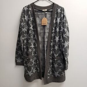 Kori America Womens Stars Open Front Sweater Cardigan Size Medium